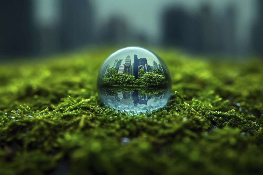 realistic water drop with ecosystem