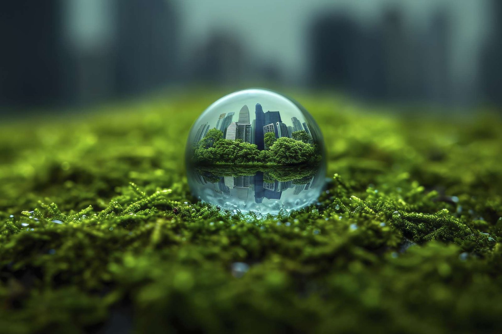 realistic water drop with ecosystem